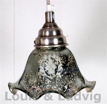 Loftlampe i antik sølv glas med dekoration
