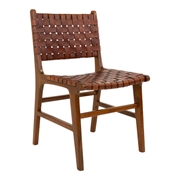 Spisebordsstol i teak med brunt læder