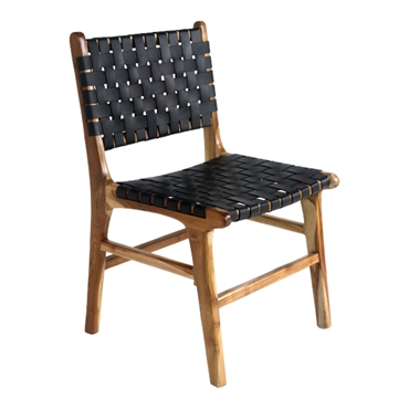 Spisebordsstol i teak med sort læder