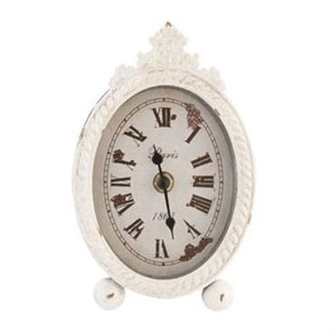 Ovalt bord-ur i hvid med antikt look