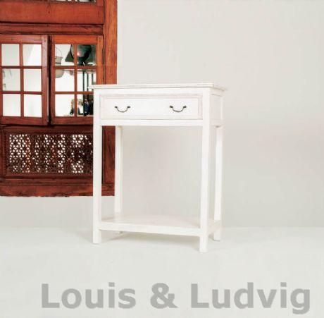 Gør alt med min kraft løfte mini Konsolbord i antik hvid med en skuffe hos Louis & Ludvig