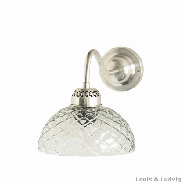 Væglampe i sølv med flot glaskuppel x ø16/h12cm hos Louis &